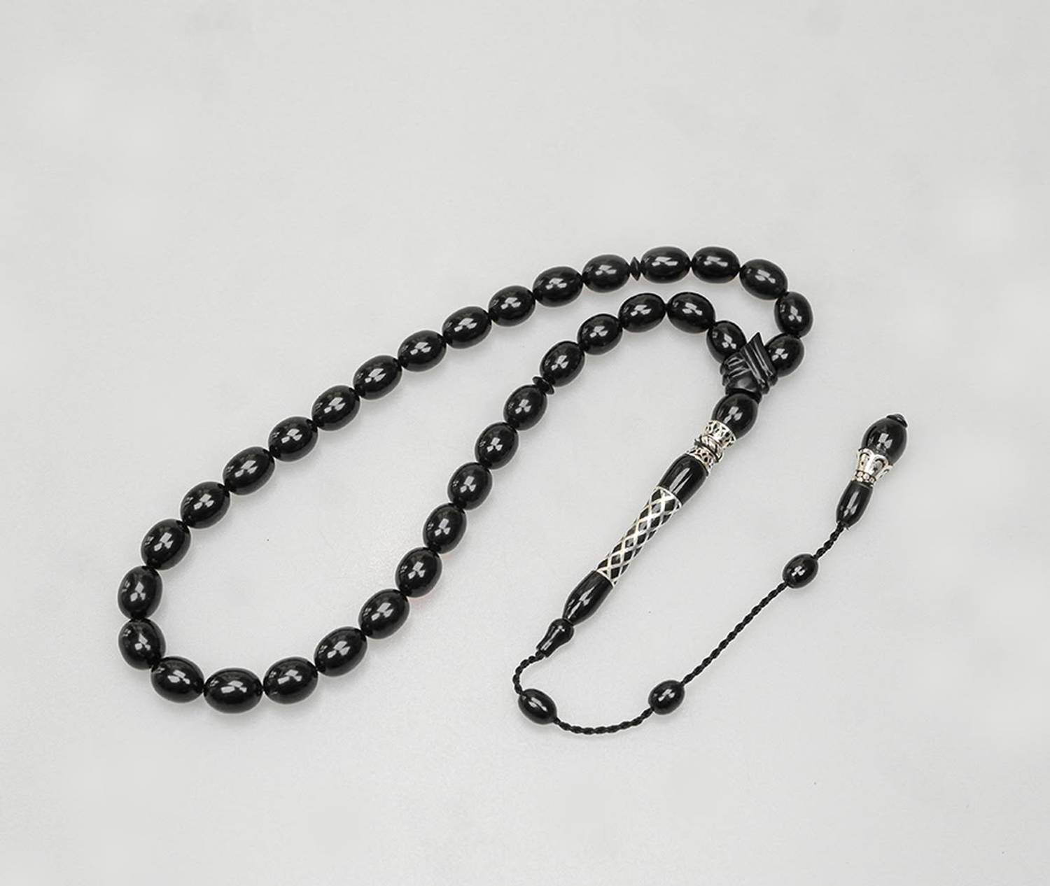 Oltu Taşı Kare Baklava Desenli  İmame Gümüş İşleme Sade Tespih