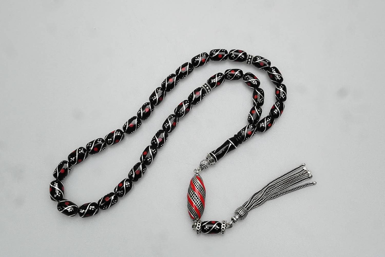 Oltu Taşı Kapsül Kesim Çeşmi Kırmızı İşleme Tespih