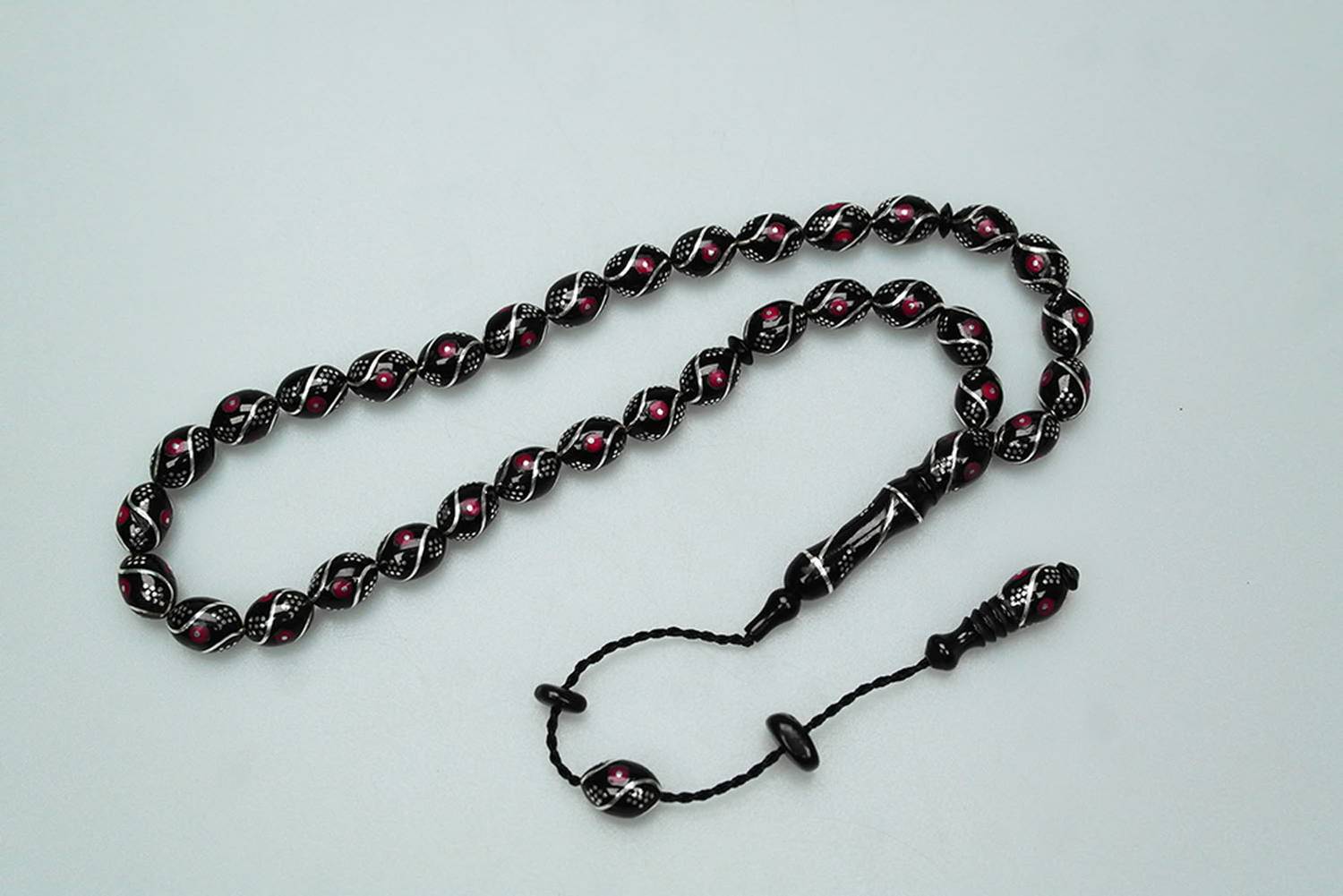 Oltu Taşı Beyzi Model Çeşmi Kırmızı İşleme Tespih