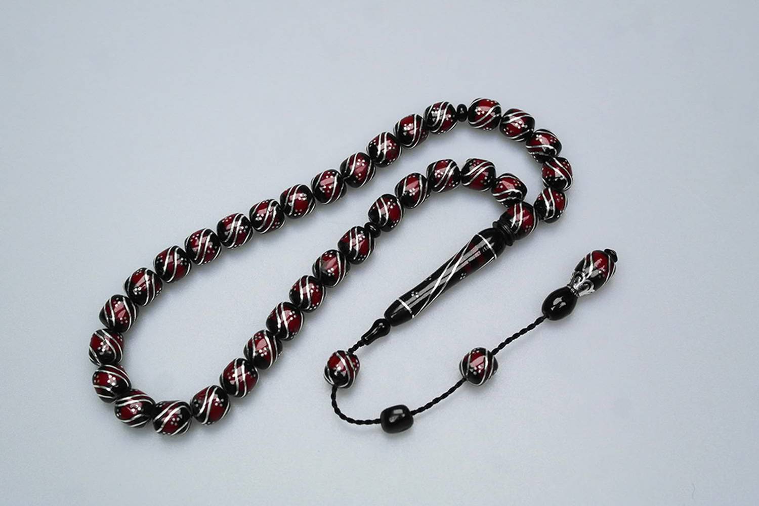 Oltu Taşı ve Galalith Çift Çeşmi İşlemeli Tespih 