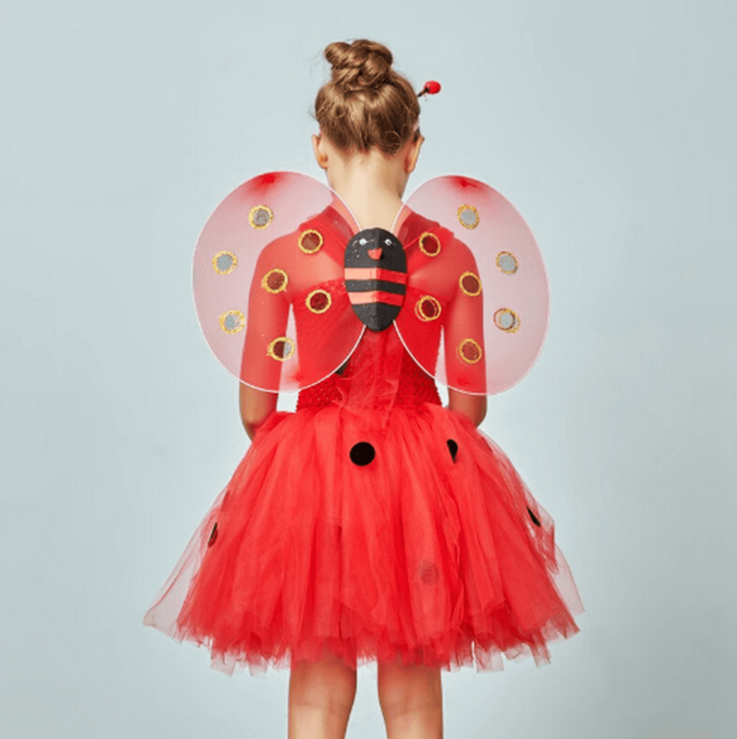 Kırmızı Renk Uğur Böceği Kanadı Eteği Tacı ve Sopası 4 lü Kostüm Seti