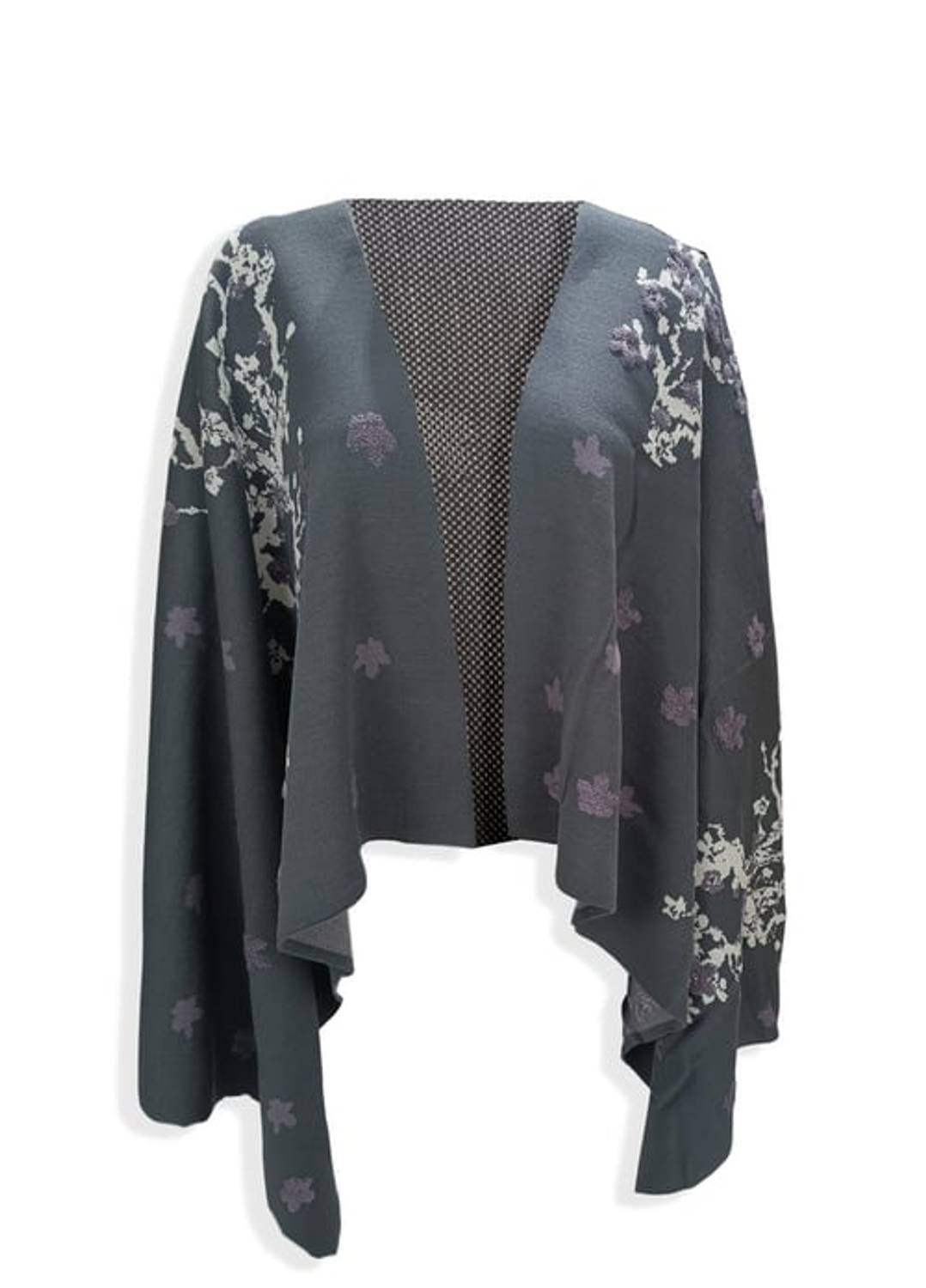 Women's Anthracite Embossed Flower Pattern Shoulder Shawl