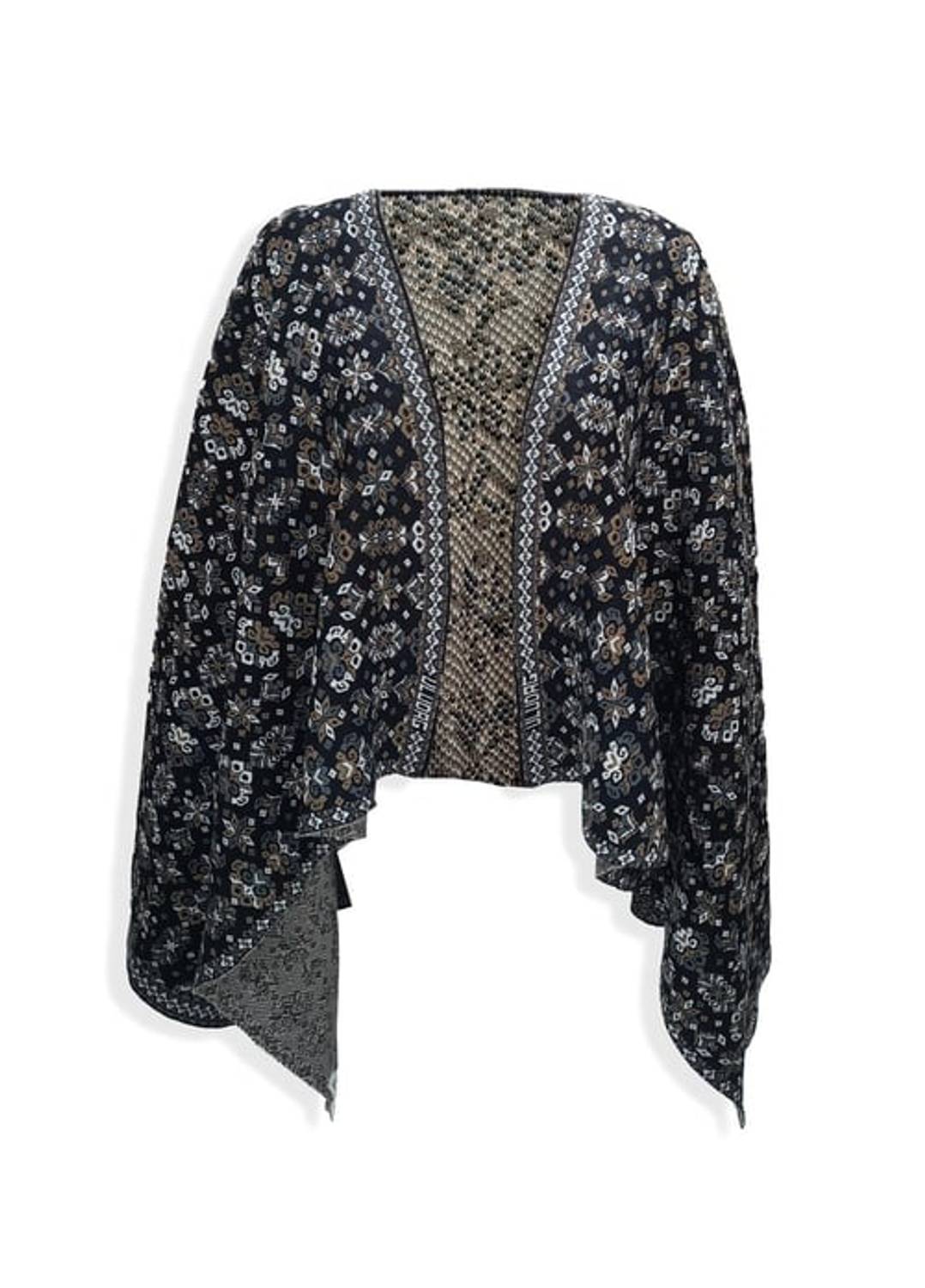 Women's Floral Black Kilim Pattern Shoulder Shawl