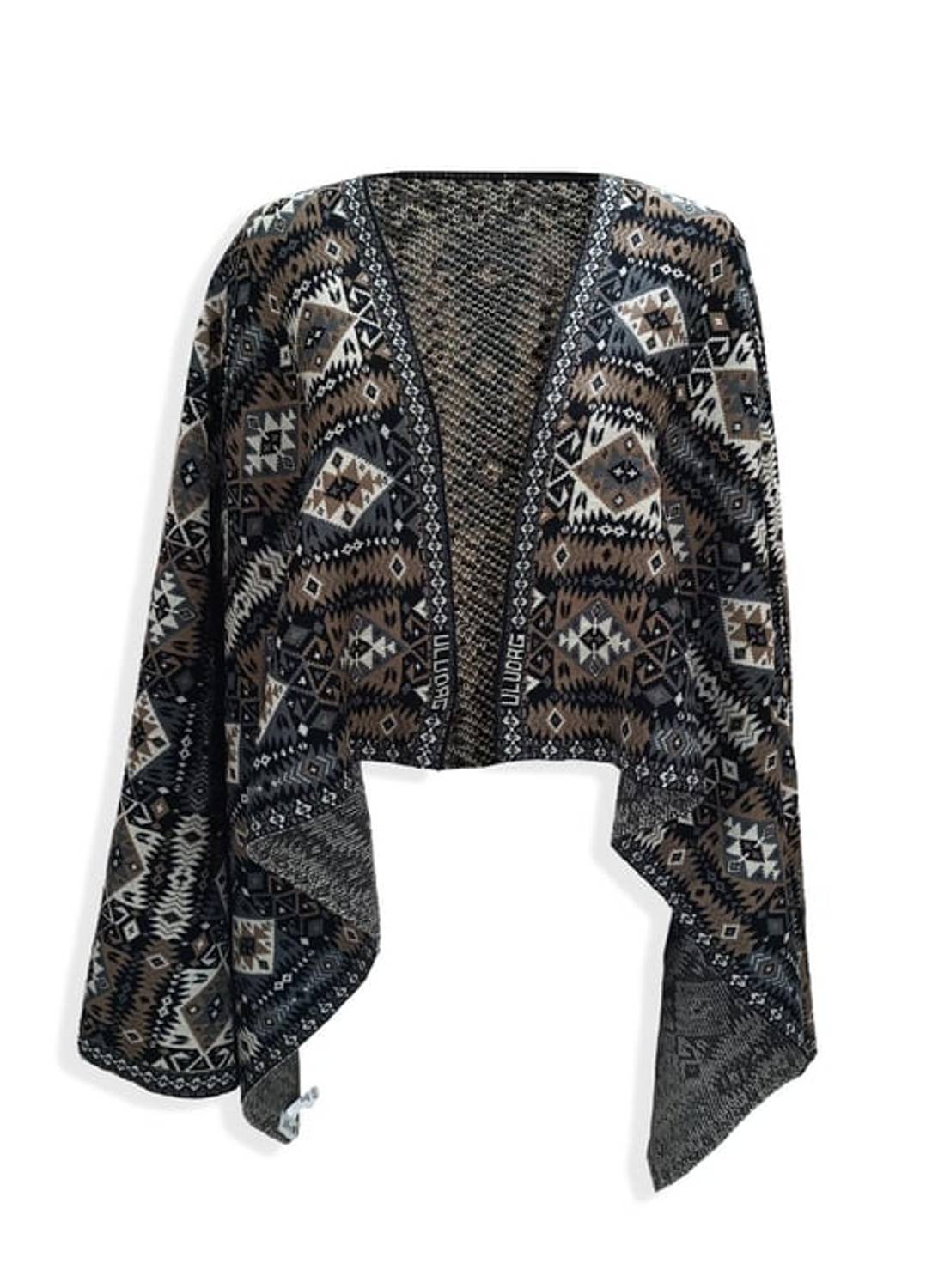 Women's Black Ethnic Patterned Kilim Shawl