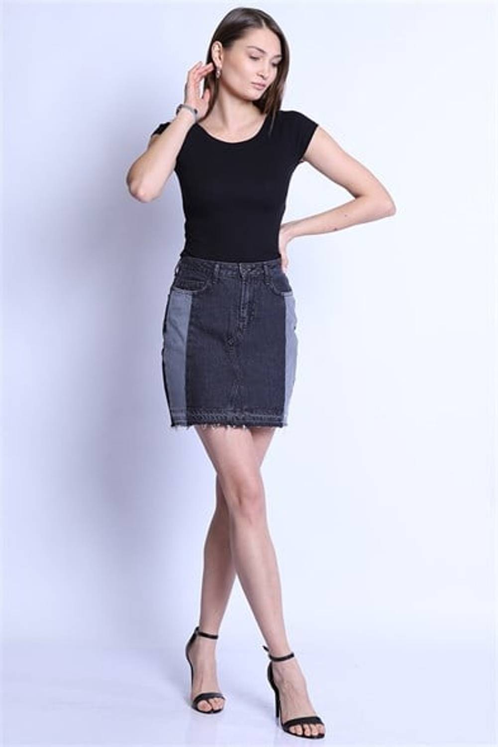 Kadın  Etek Bet 2044-01 Black-Grey