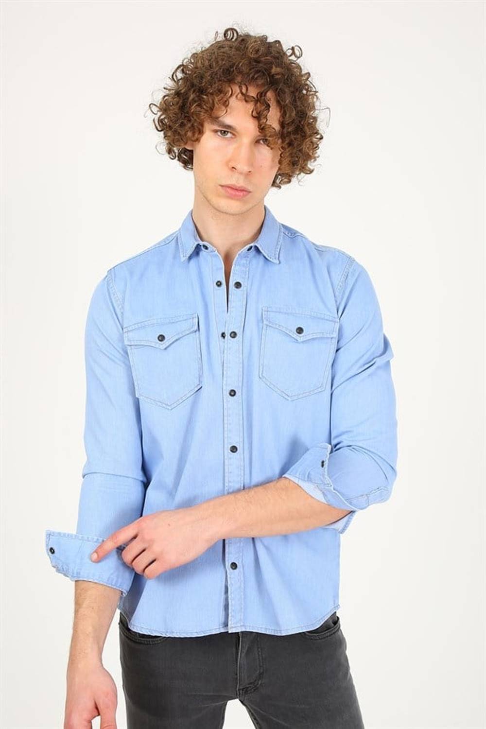 Мужская рубашка Slim Fit EG 1714-14, 100% хлопок, цвет: голубой, доступные размеры: S, M, L, XL, XXL