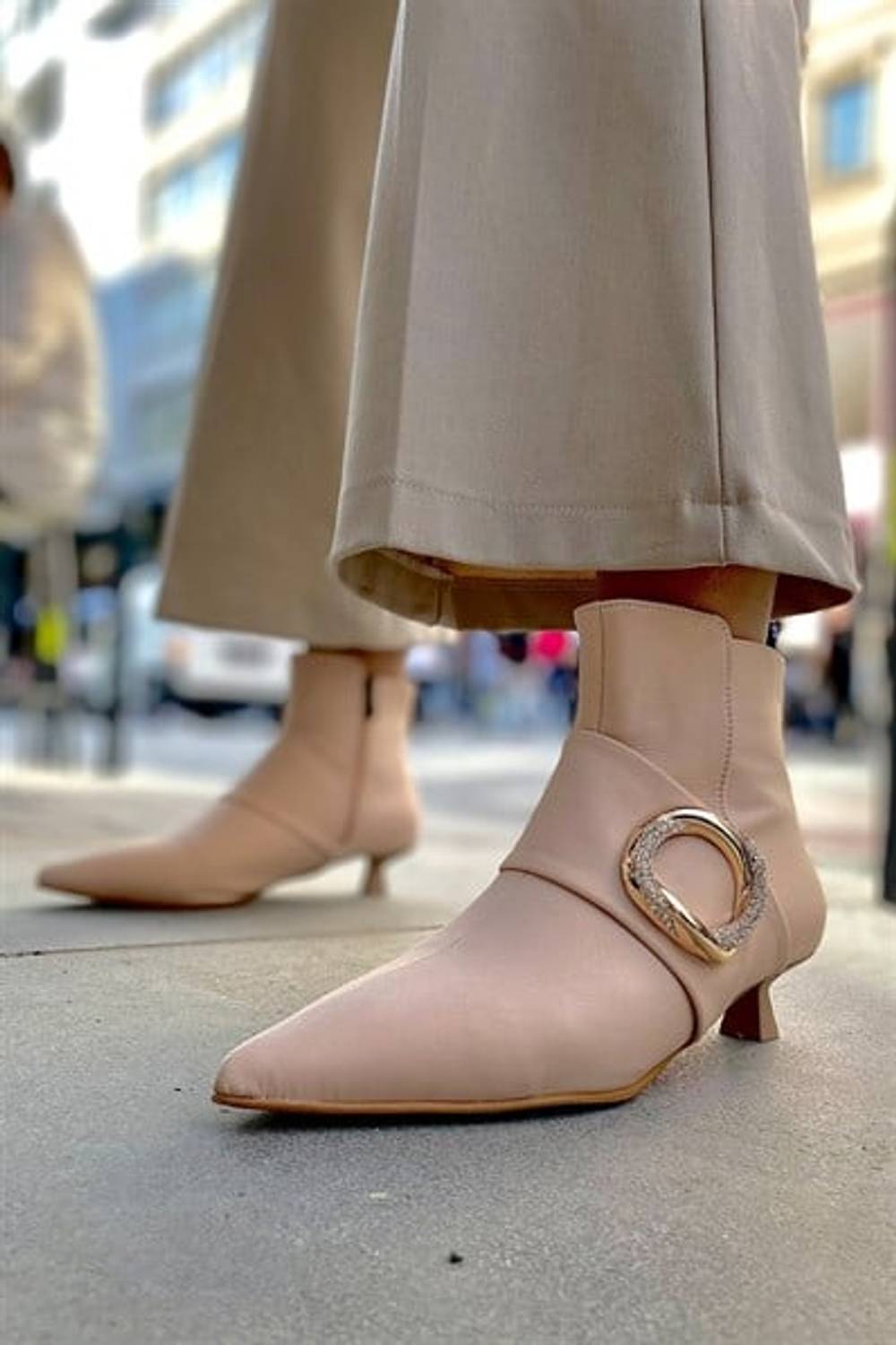 Allegra Nude Buckled Women's Heeled Boots