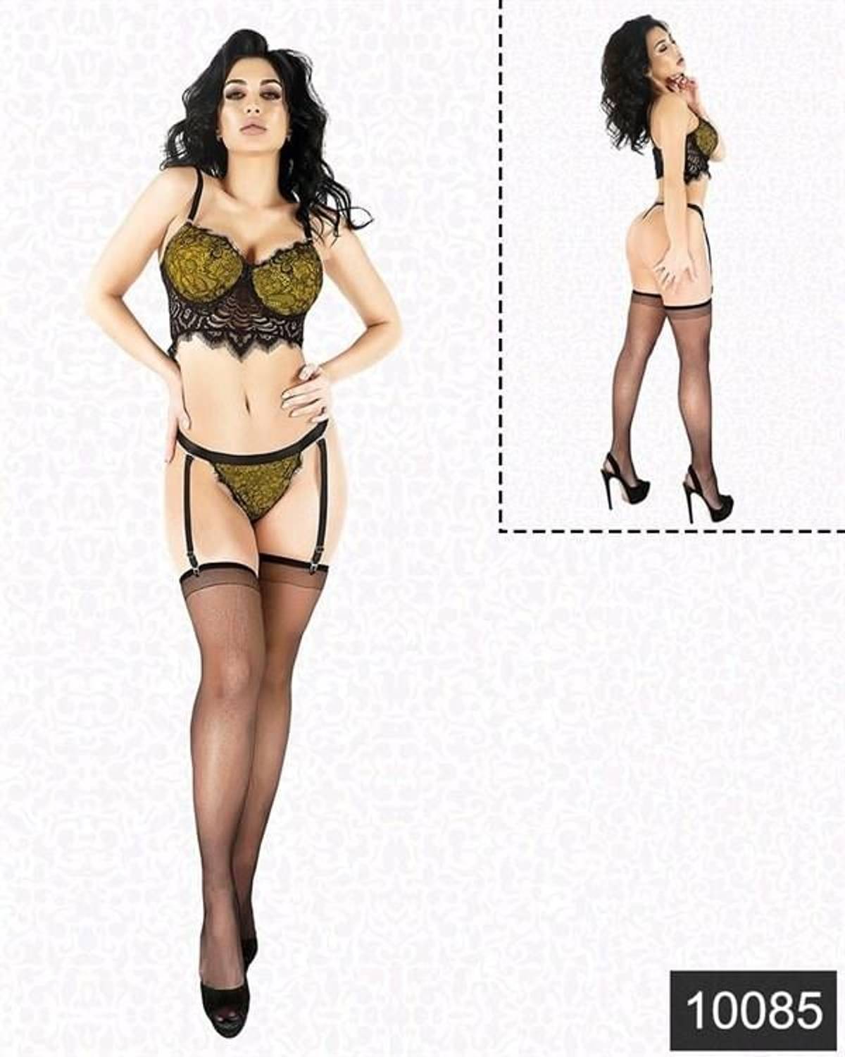 Markano Fantasy Yellow Laminated Lace Garter Bustier Set