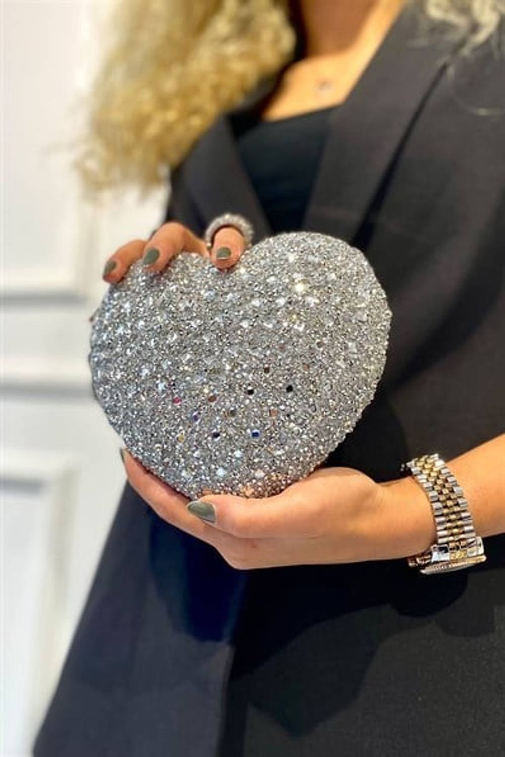 Maybe Silver Stone Ringed Women's Clutch Bag