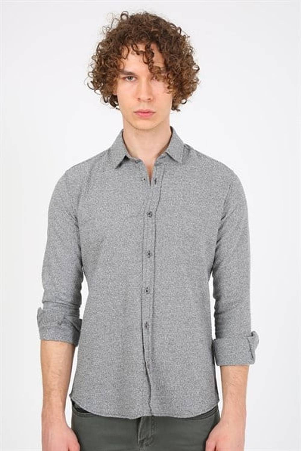 Мужская рубашка Slim Fit EG 1840 зеленого цвета из 60% хлопка и 40% полиэстера, доступна в размерах S, M, L, XL, XXL.