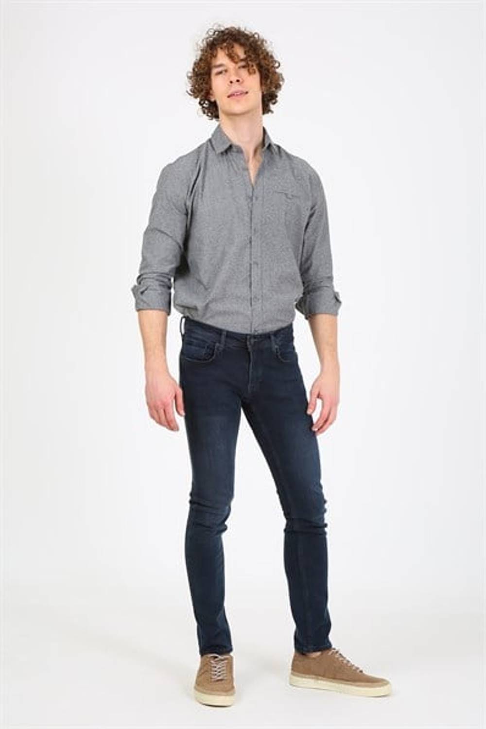 Мужская рубашка EG 1838 A. Серая, 60% хлопок, 40% полиэстер, размеры S-XXL, стильный и комфортный вариант для повседневного ношения