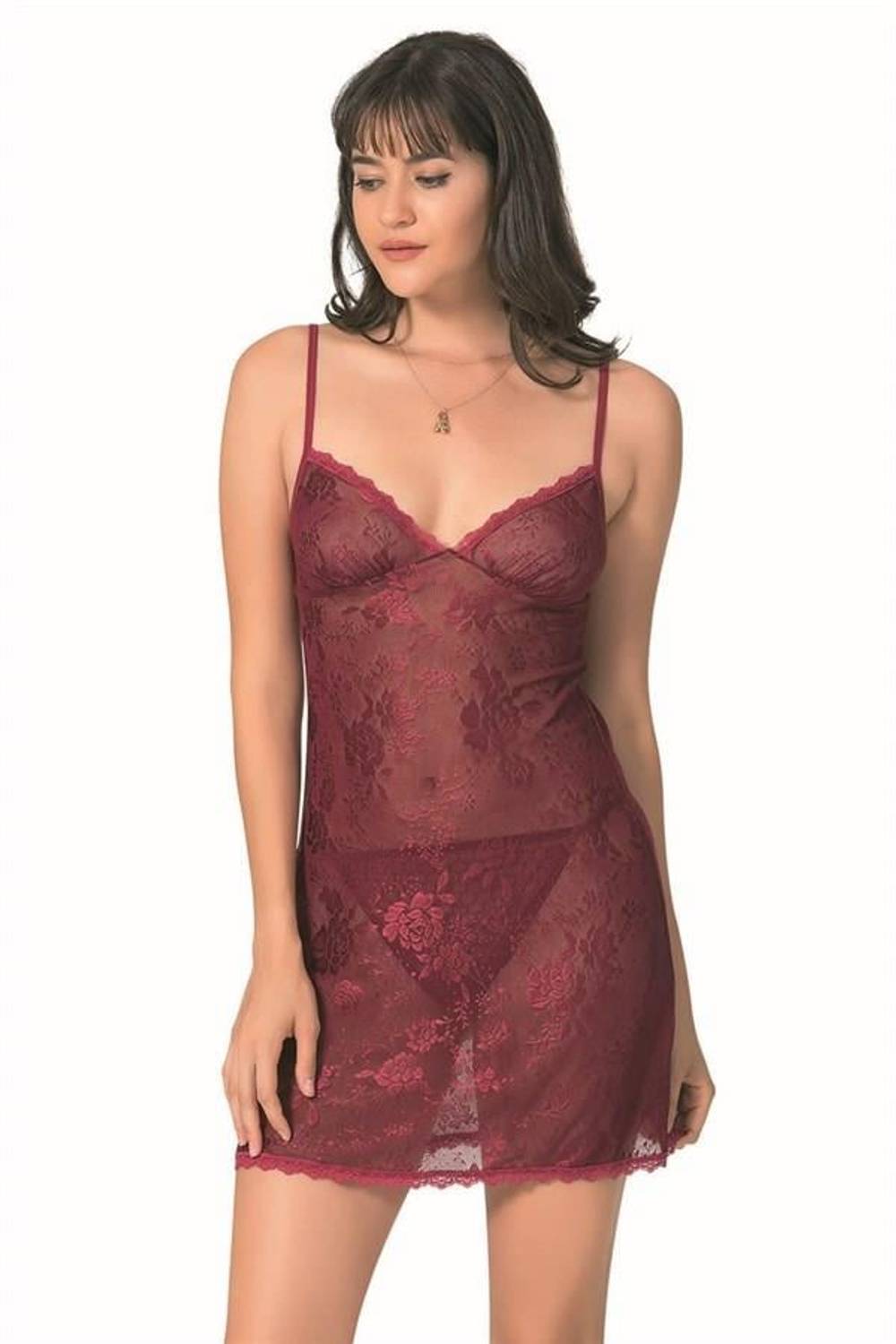 Markano Burgundy Short Jacquard Nightgown