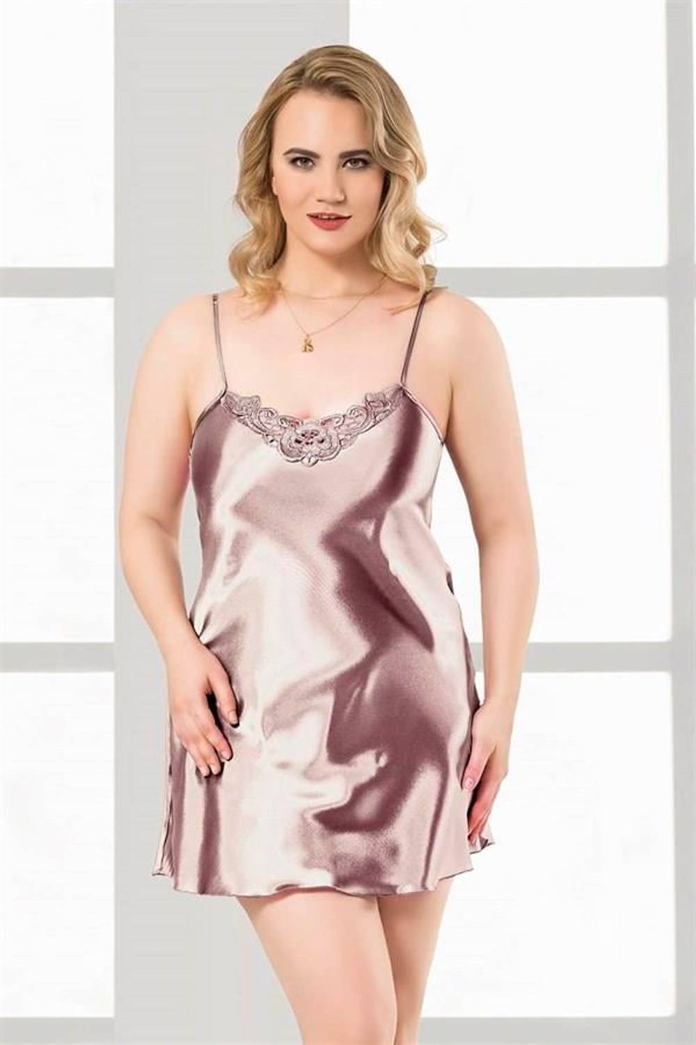 Markano Plus Size Mink Short Satin Nightgown