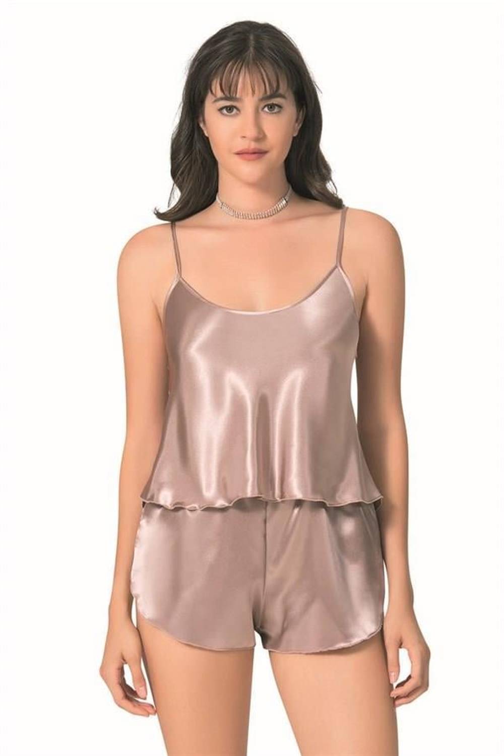 Женский комплект Babydoll из сатина Markano, цвет визон, 100% безвредный, включает 2 предмета, для тела S, легко стирается и гладится