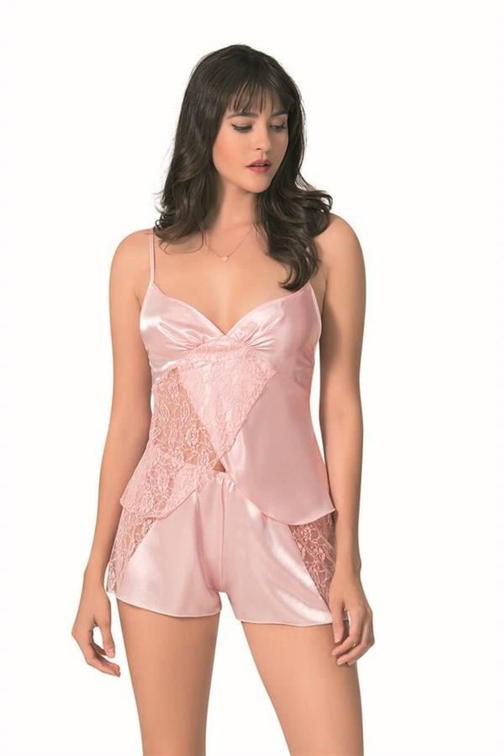 Markano Salmon Satin Babydoll Shorts Set