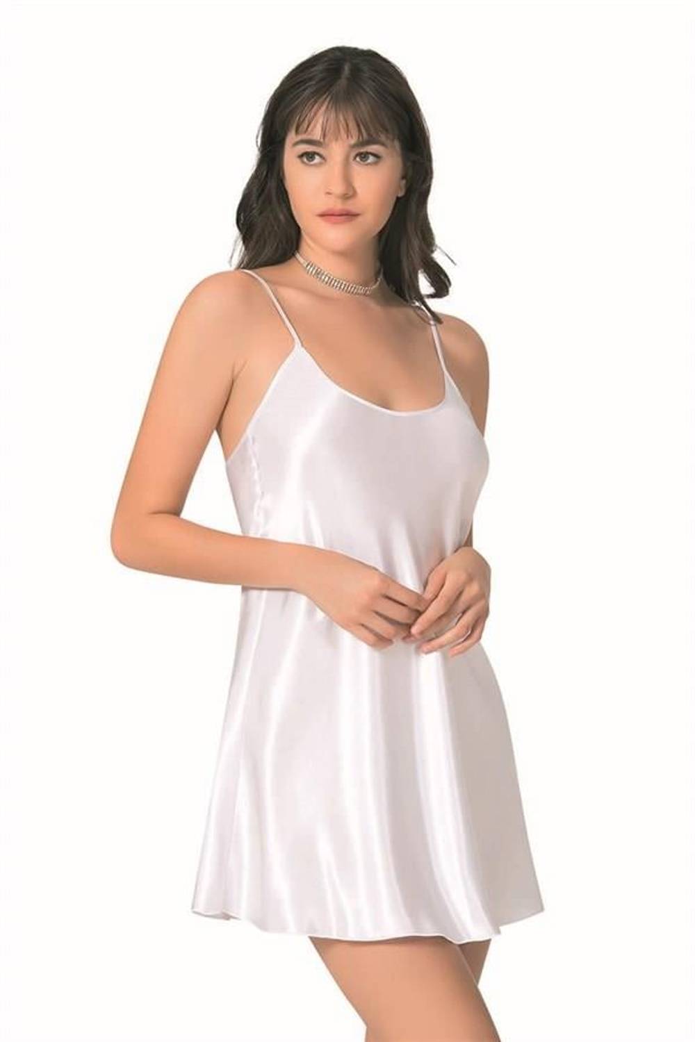 Markano White Short Satin Nightgown