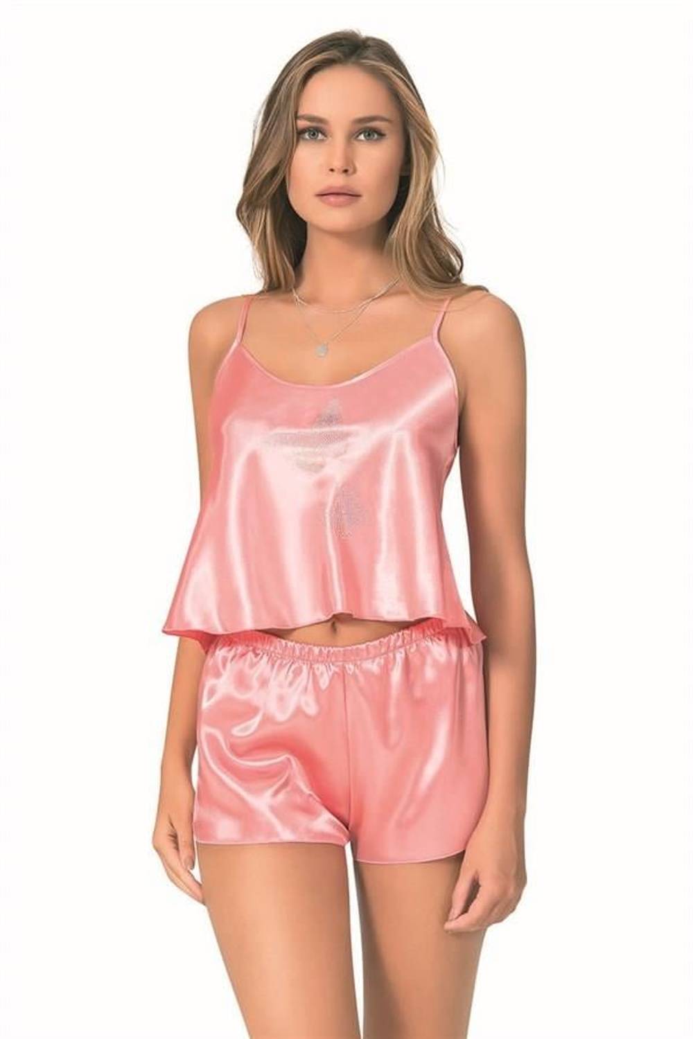 Markano  Mercan Saten Babydoll Şort Takımı