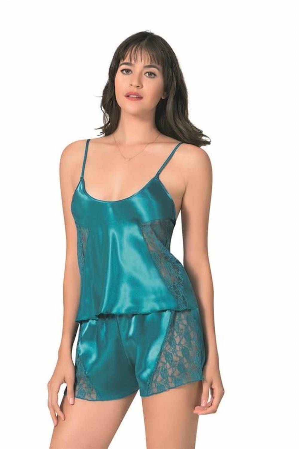 Markano Petrol Satin Babydoll Shorts Set