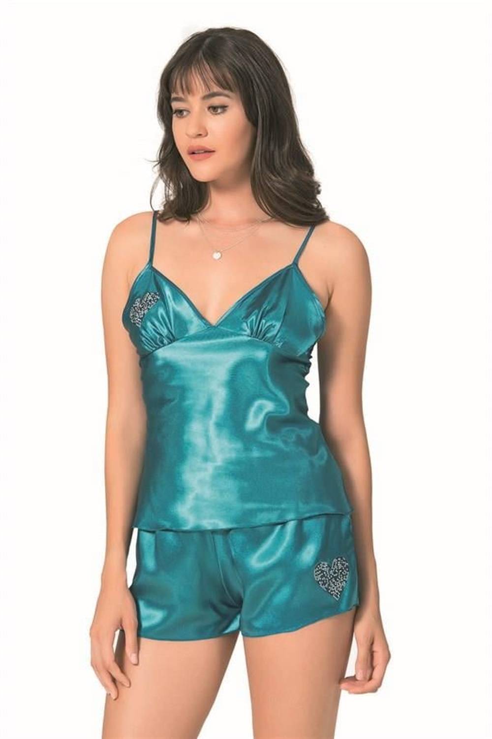 Markano Petrol Satin Babydoll Shorts Set