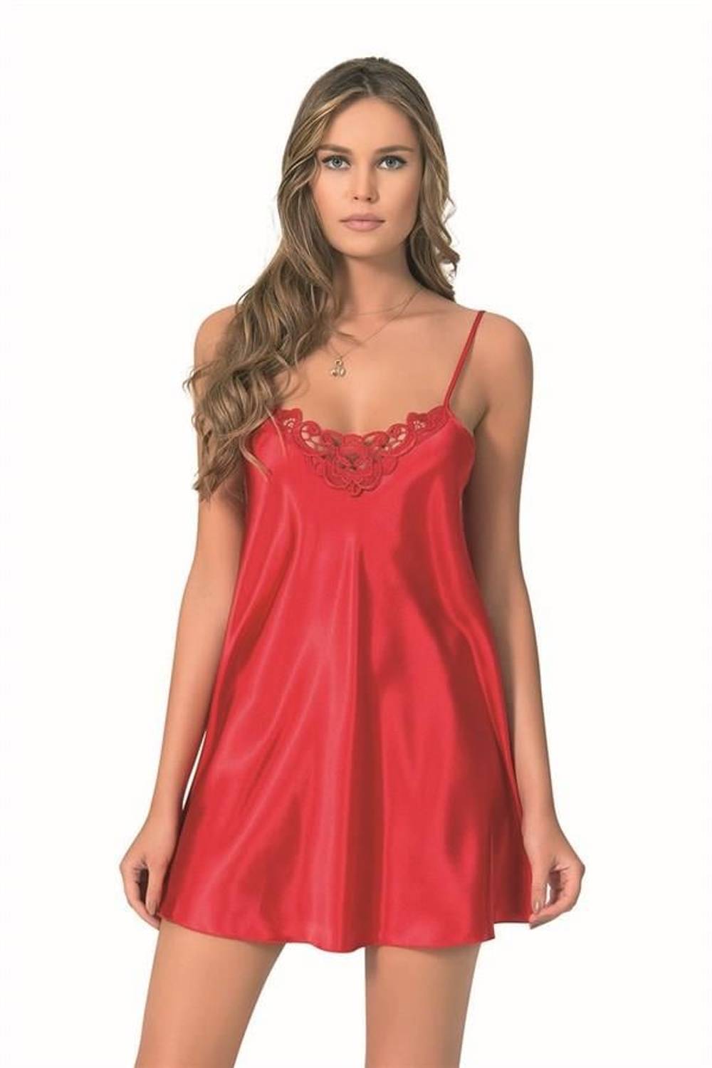 Markano Red Short Satin Nightgown