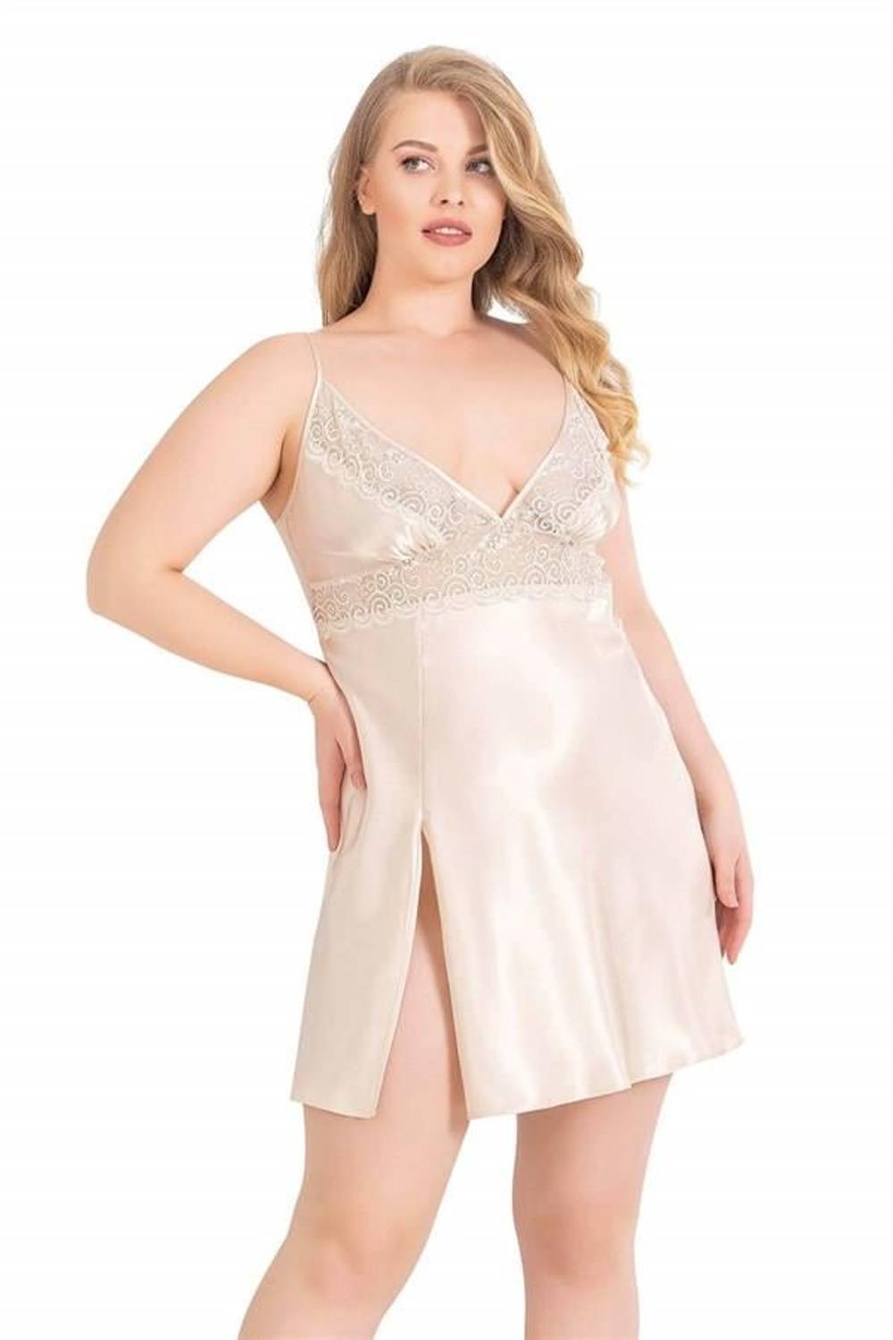 Короткое атласное ночное белье Markano большого размера цвета слоновой кости 100% полиэстер без канцерогенов