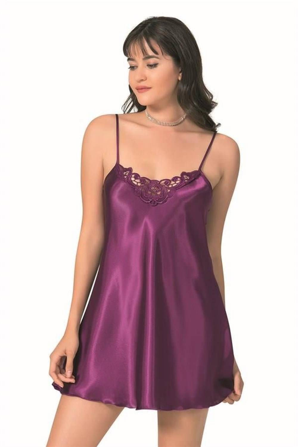 قميص نوم ماركانو أرجواني قصير من الساتان