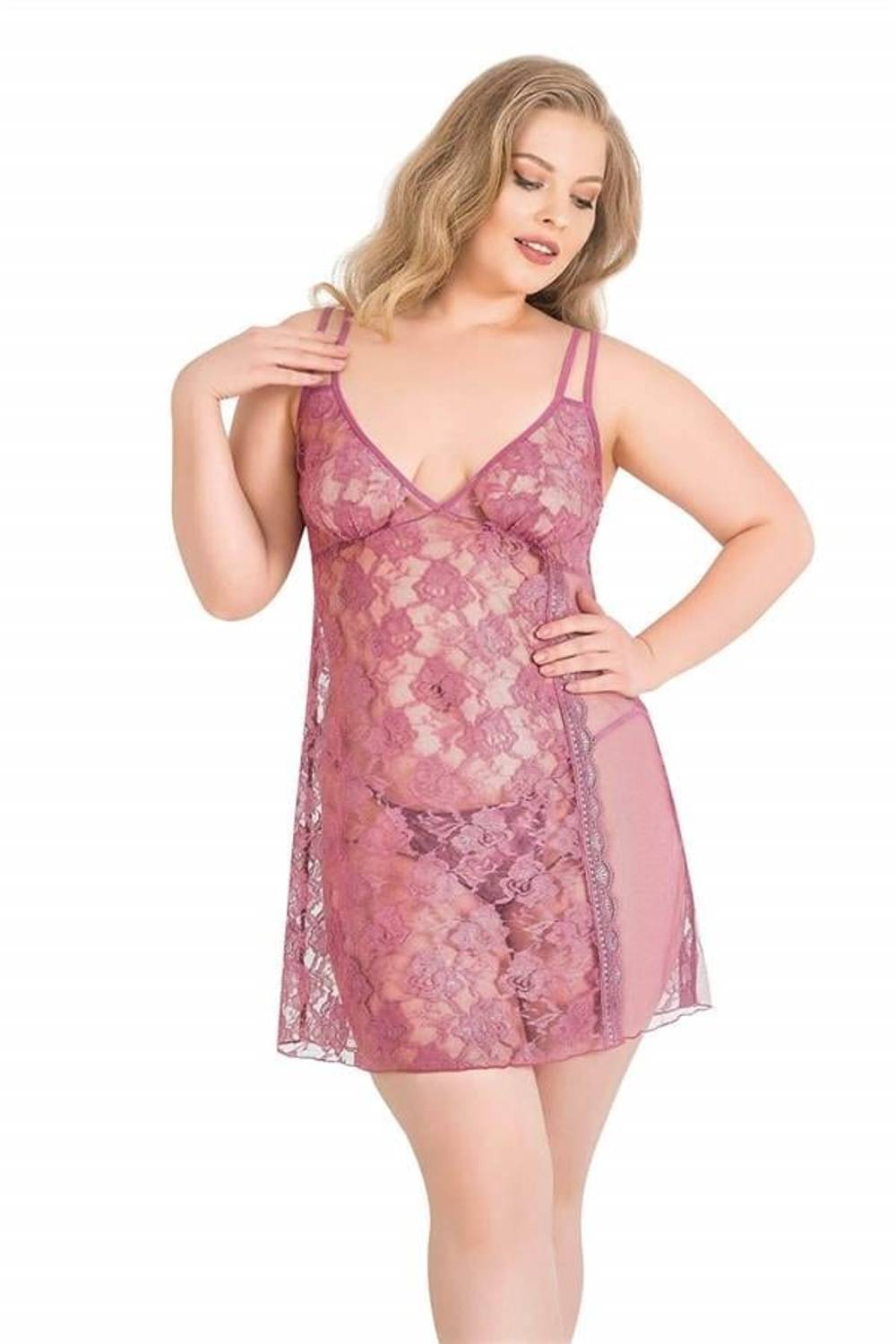 Markano Plus Size Dried Rose Short Tulle Nightgown
