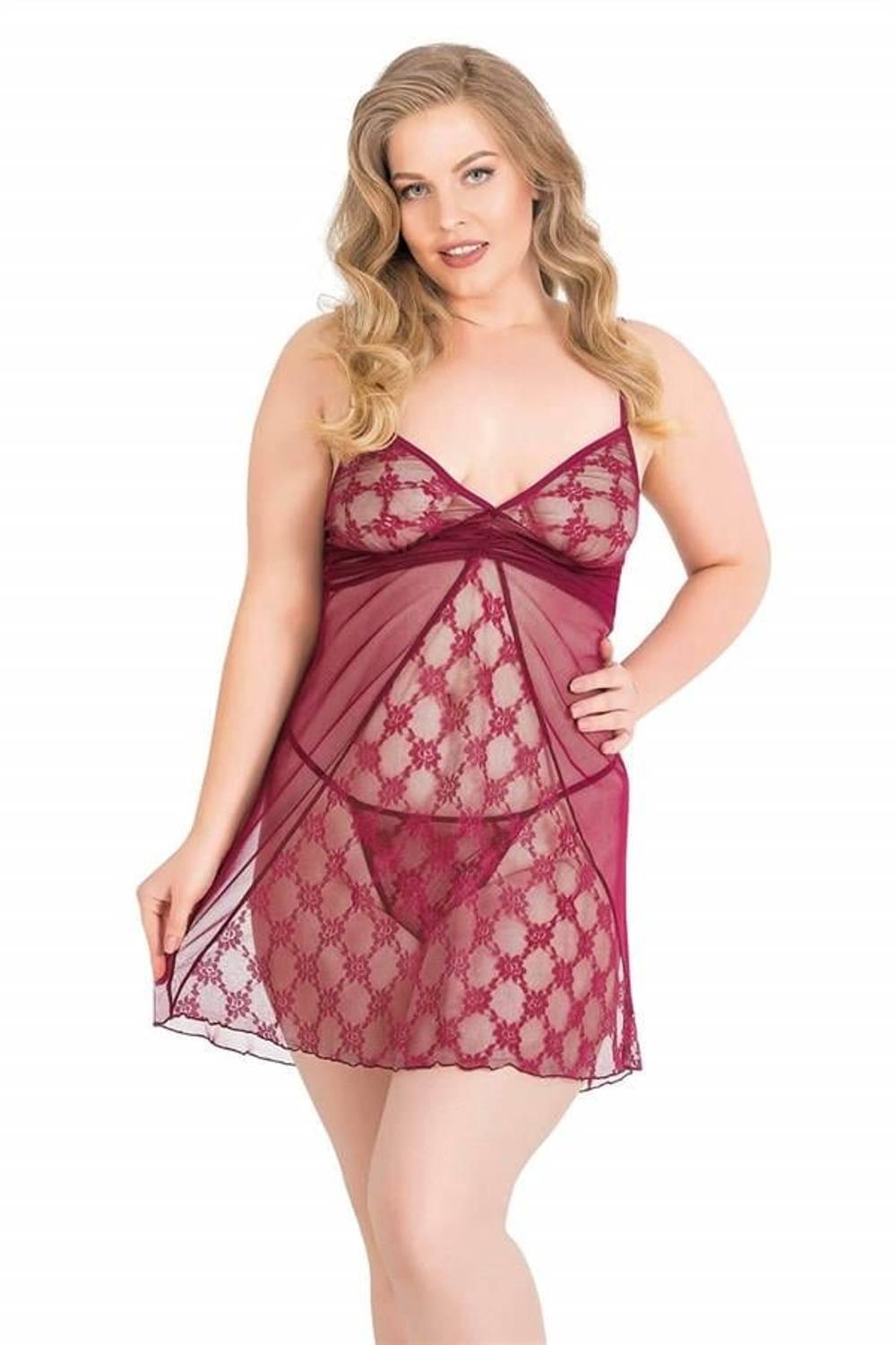 Тюлева нічна сорочка Markano 2XL, 3XL, 4XL бордового кольору, 100% поліестер, без шкідливих речовин, упаковка з 2 частин