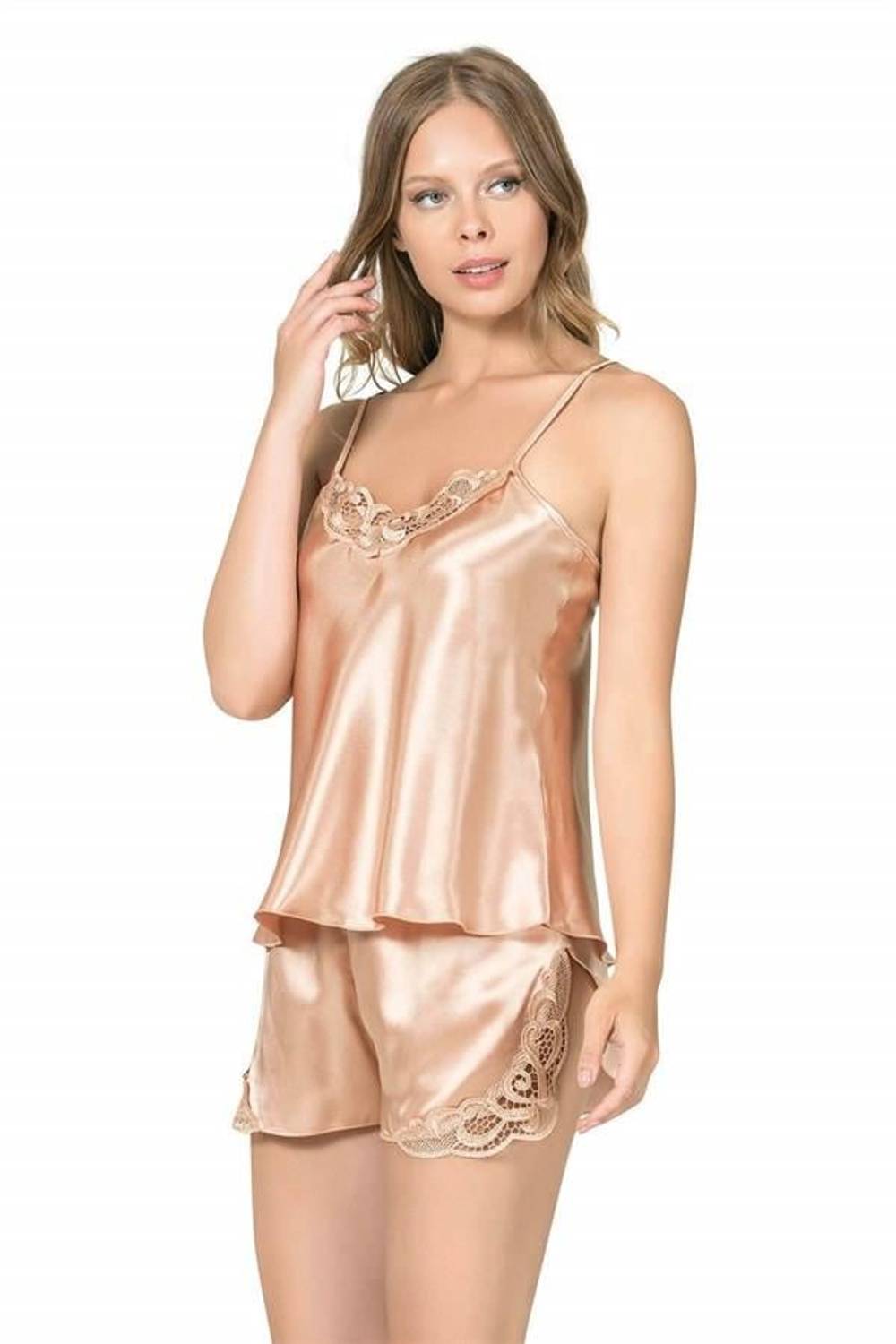 Markano  Gold Saten Babydoll Şort Takımı