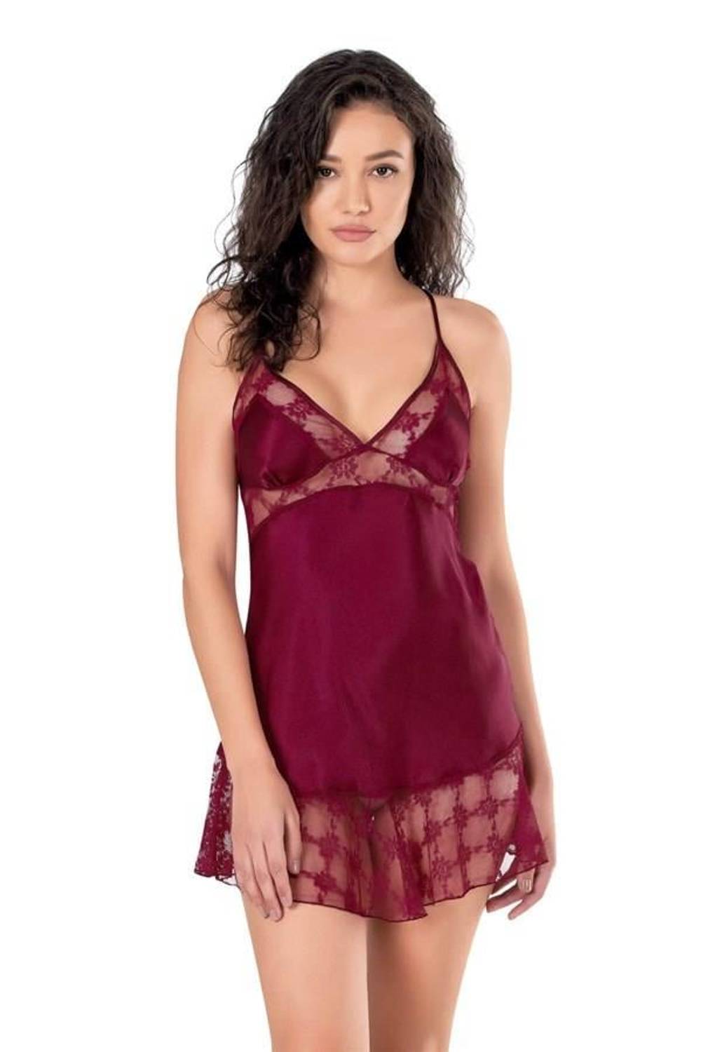 Markano Burgundy Short Satin Nightgown