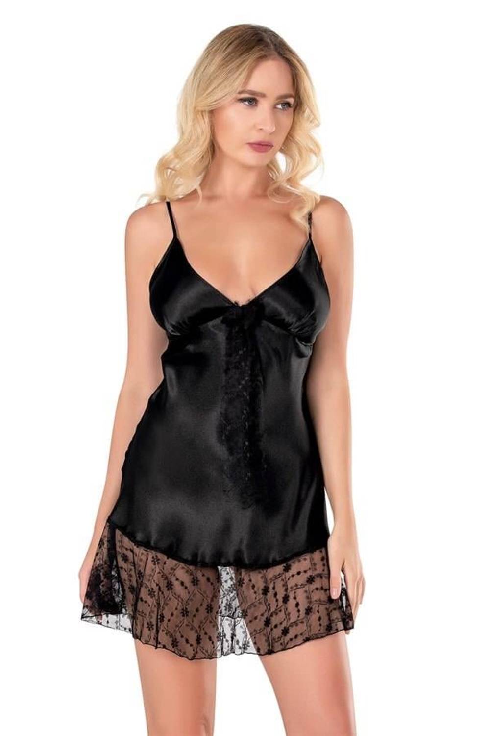 Markano Black Short Satin Nightgown