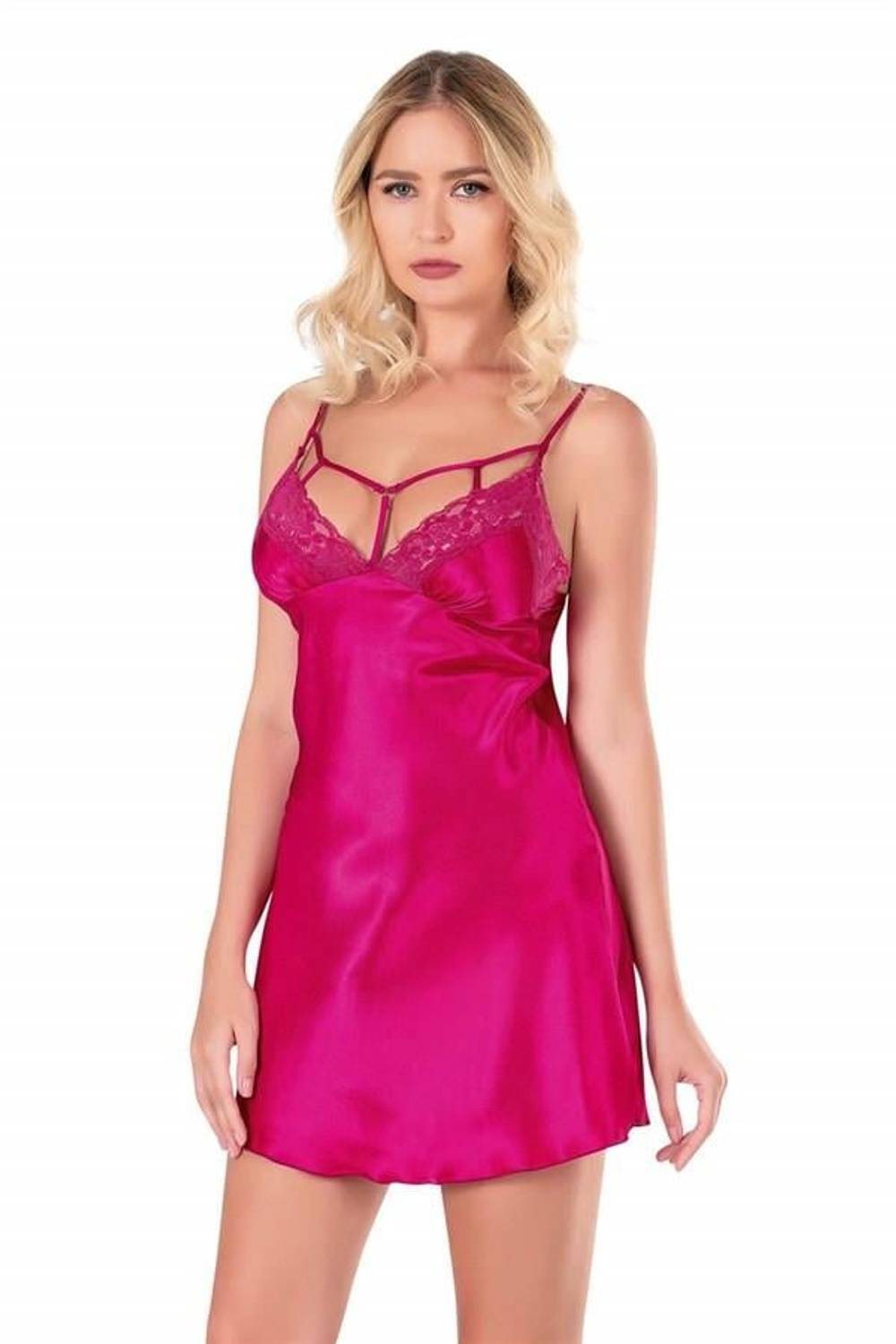 Markano  Vişne Kısa Saten Gecelik