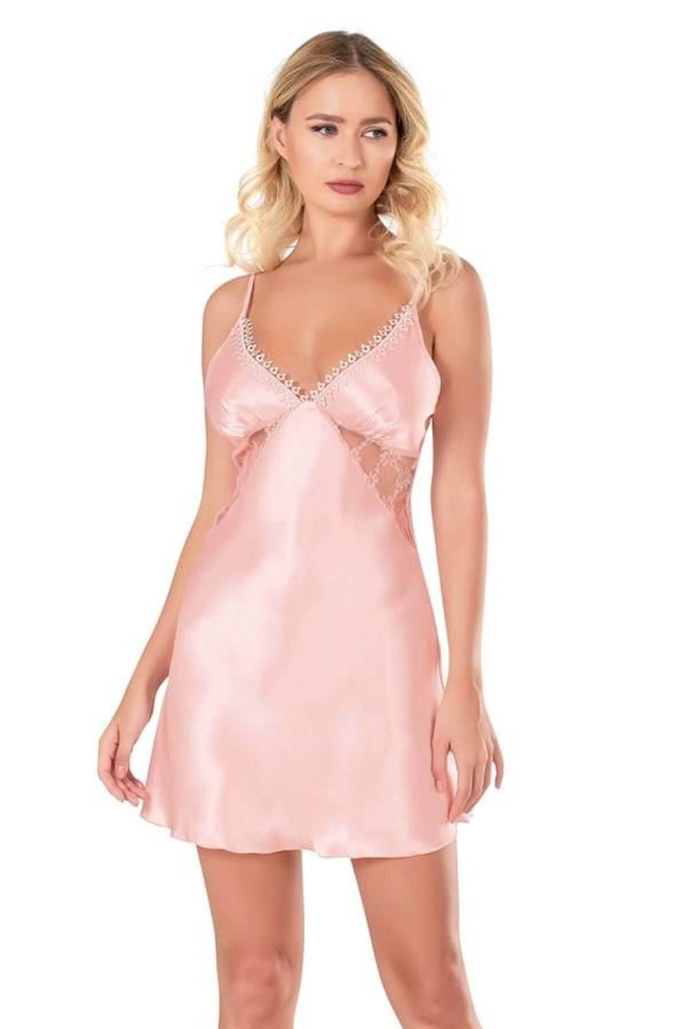 Markano  Somon Kısa Saten Gecelik