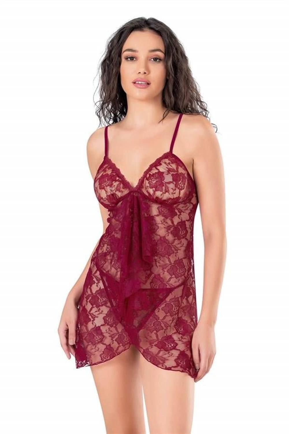 Markano  Bordo Kısa Tül Gecelik