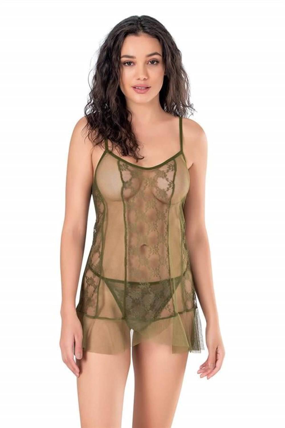 Короткое тюлевое ночнушка Markano, цвет хаки, 100% полиэстер, без вредных веществ, два предмета в упаковке, размер S