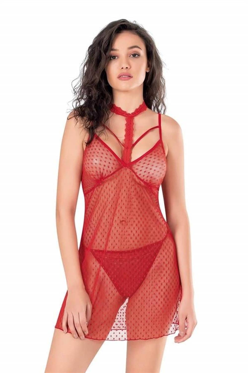 Markano  Kırmızı Kısa Tül Gecelik