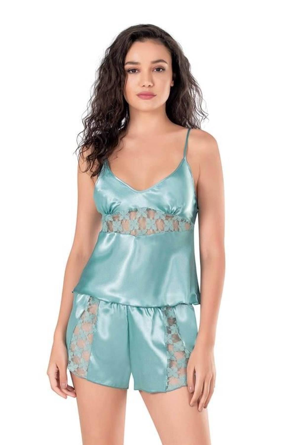 Markano Aqua Satin Babydoll Shorts Set