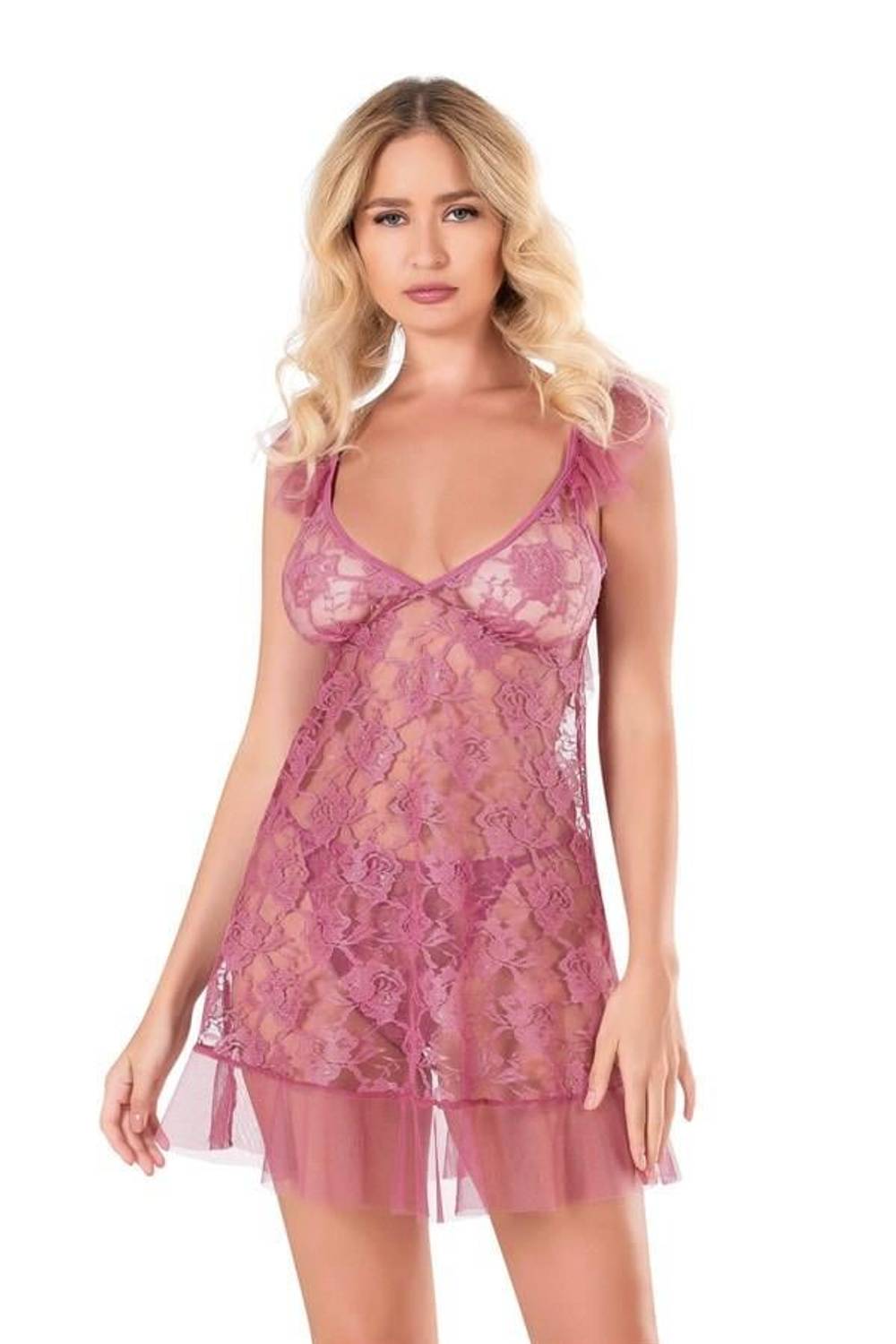 Markano  Gül Kurusu Kısa Tül Gecelik