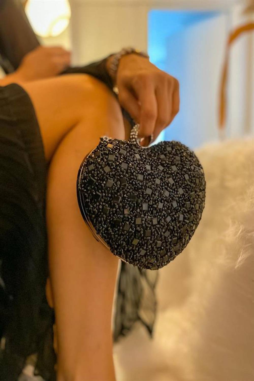 Maybe Black Stone Ringed Women's Clutch Bag