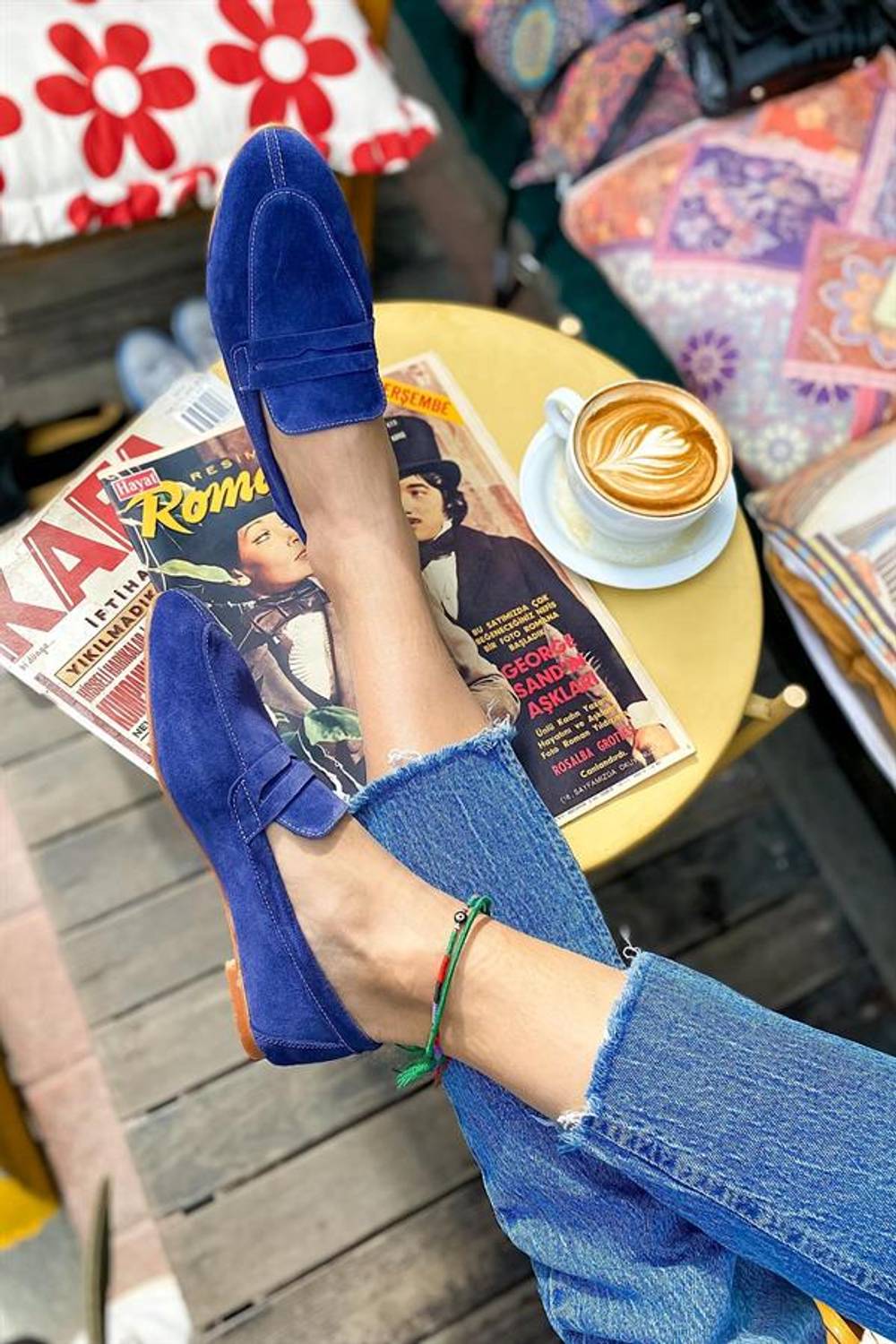 Oslo Navy Blue Leather Women's Flats