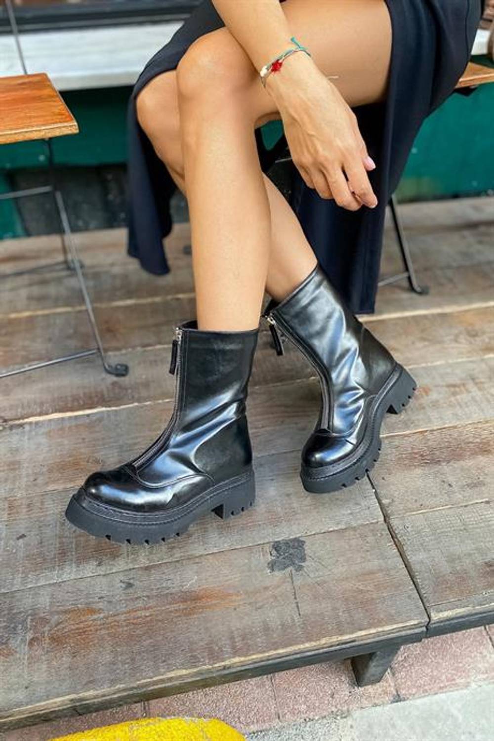 Cyber Black Patent Leather Zippered Women's Boots