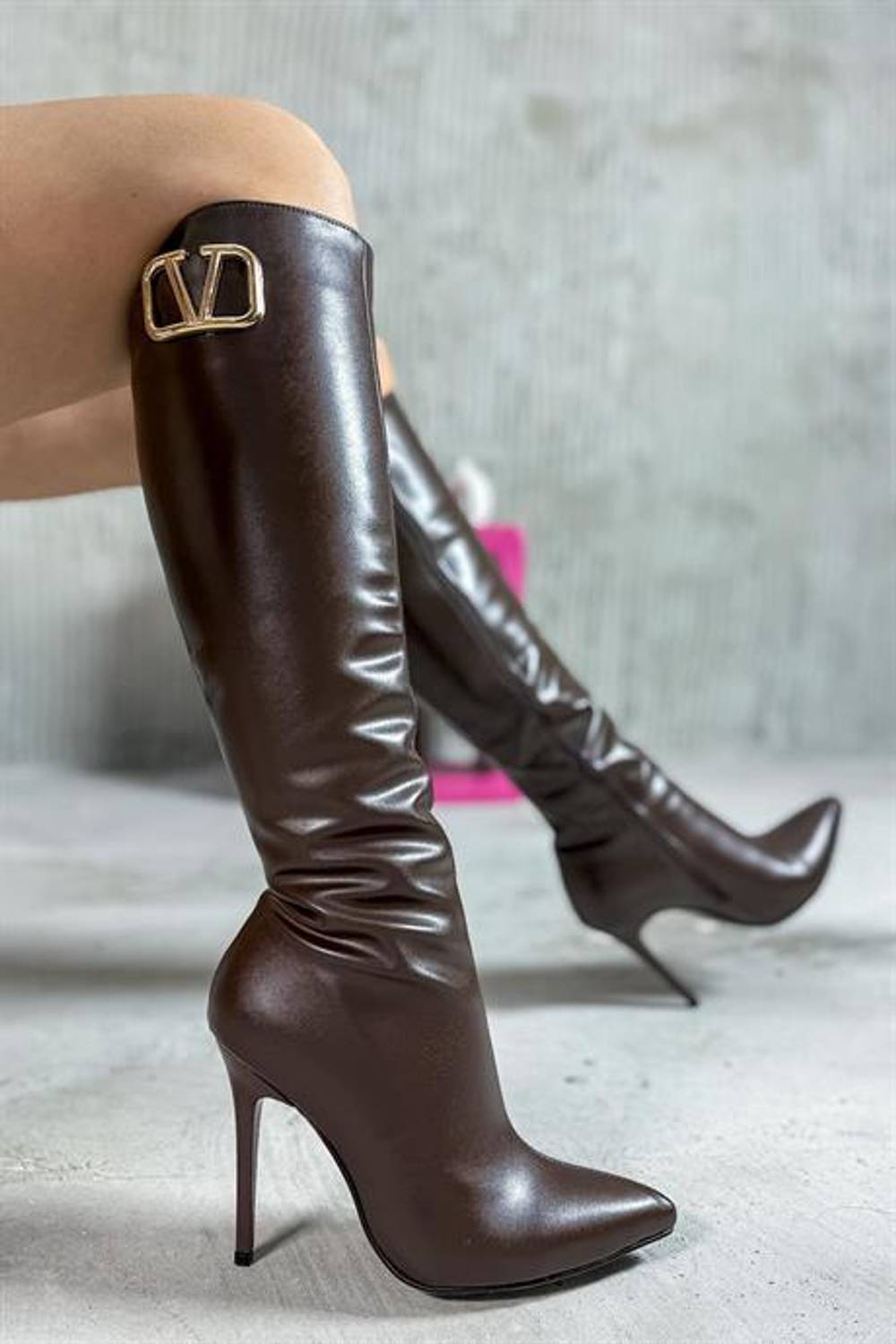 Minorca Bitter Brown Leather Buckle Women's Heeled Women's Boots