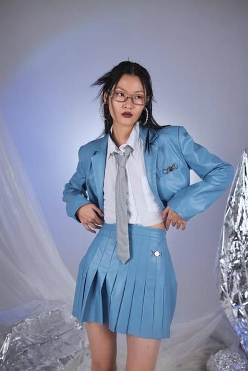 Куртка из кожи колледжа синяя, размеры S, XS, L, M