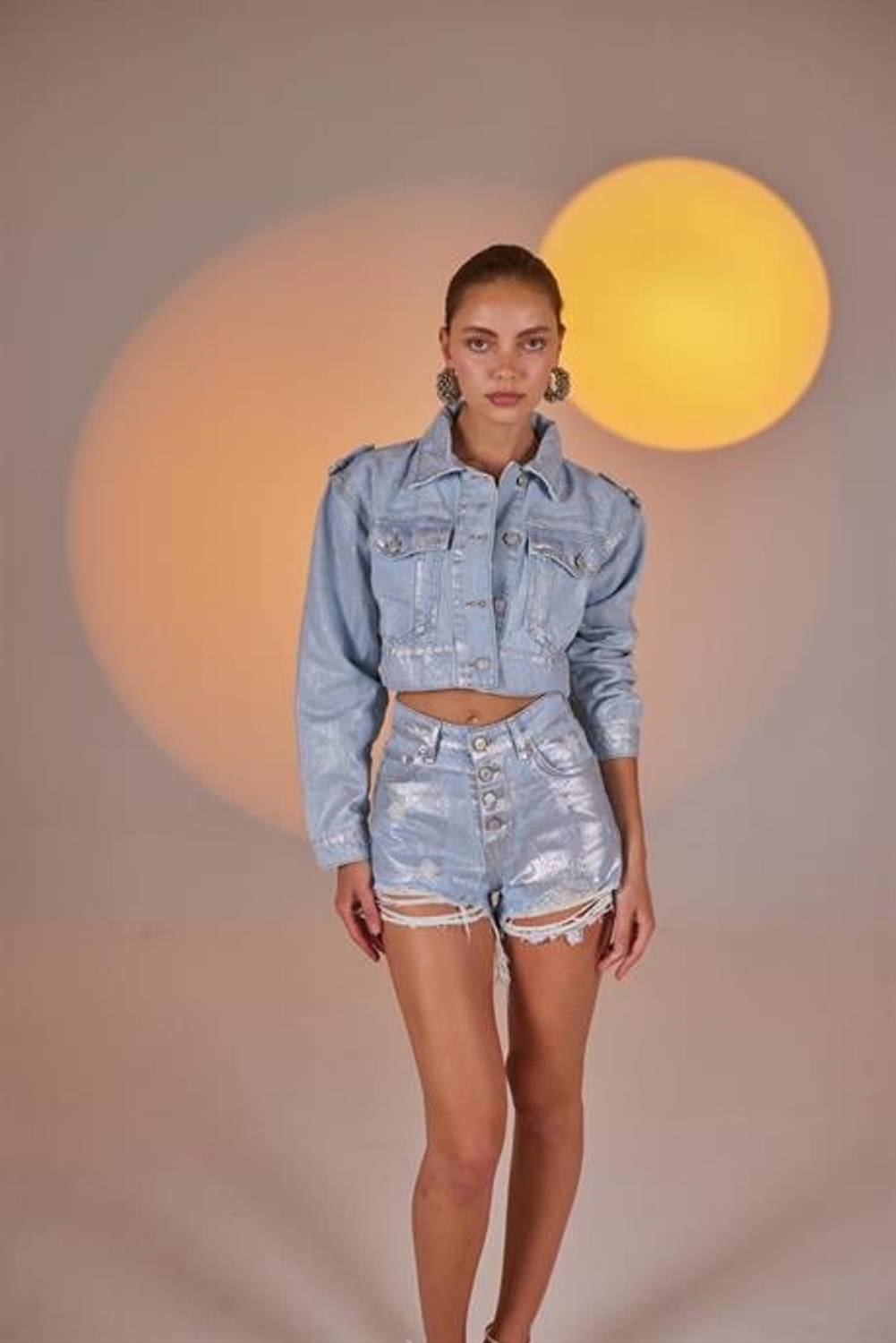 Glossy Jean Shorts Blue