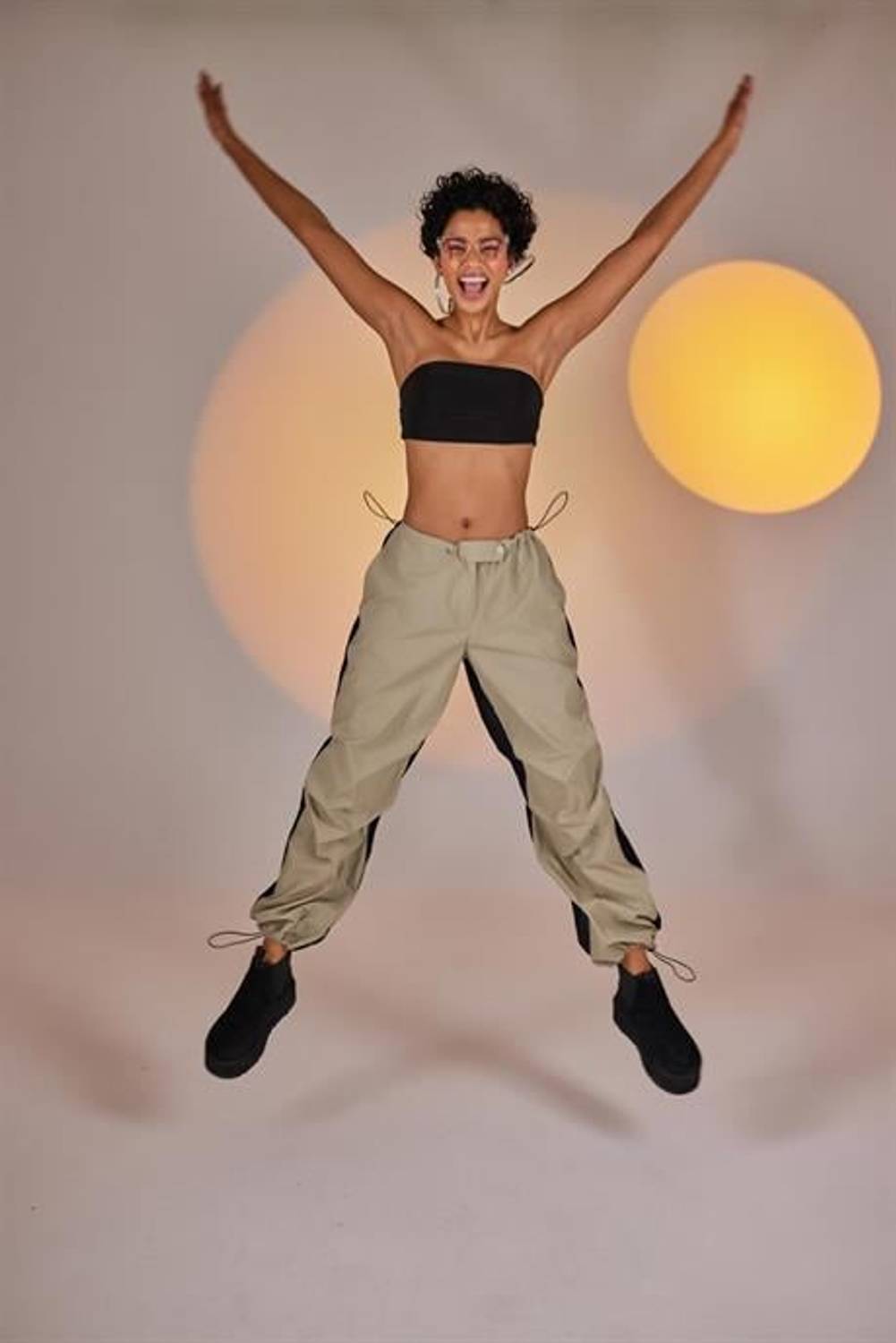 Bicolor Parachute Pantolon Bej