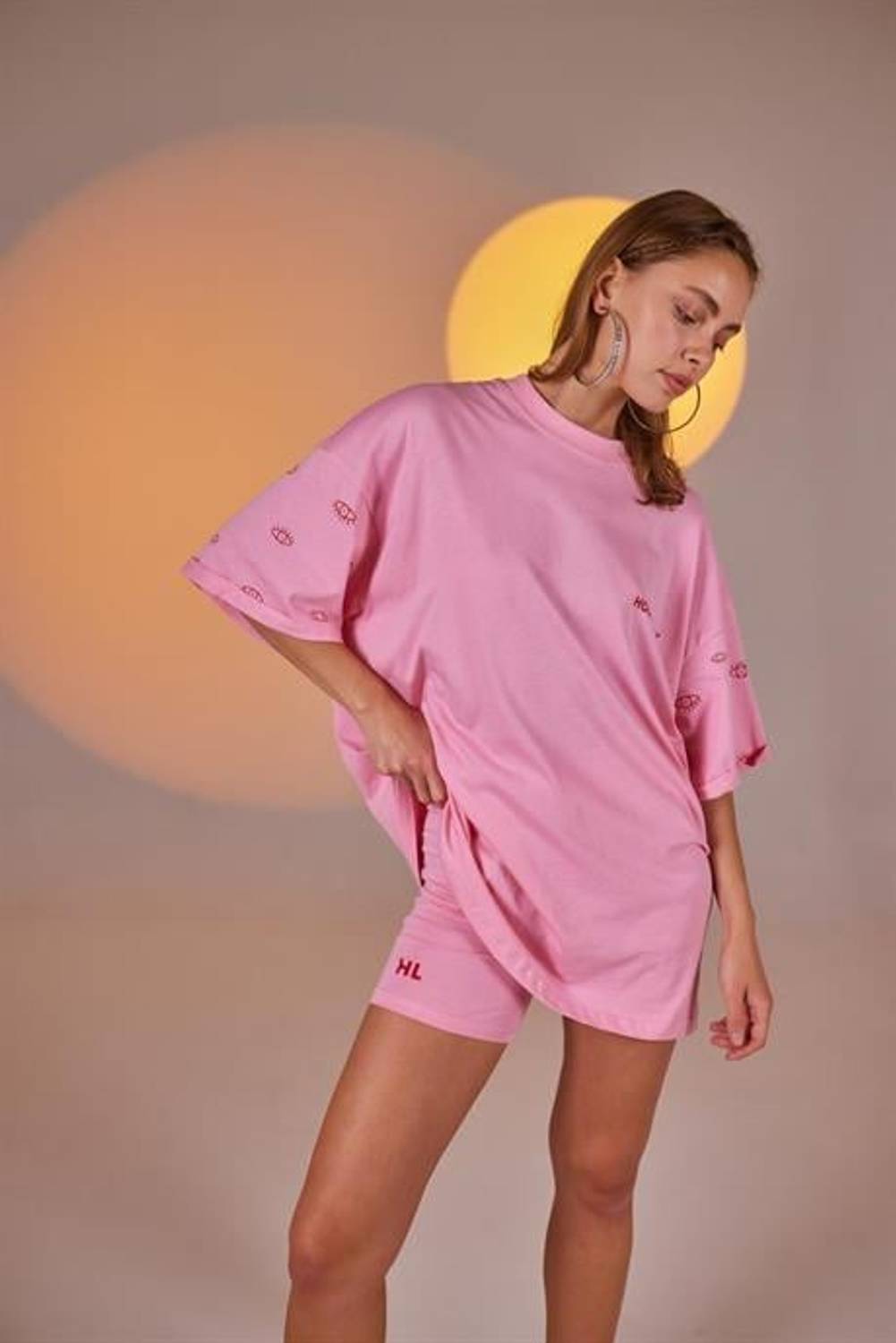 Eye Tshirt Biker Set Pink