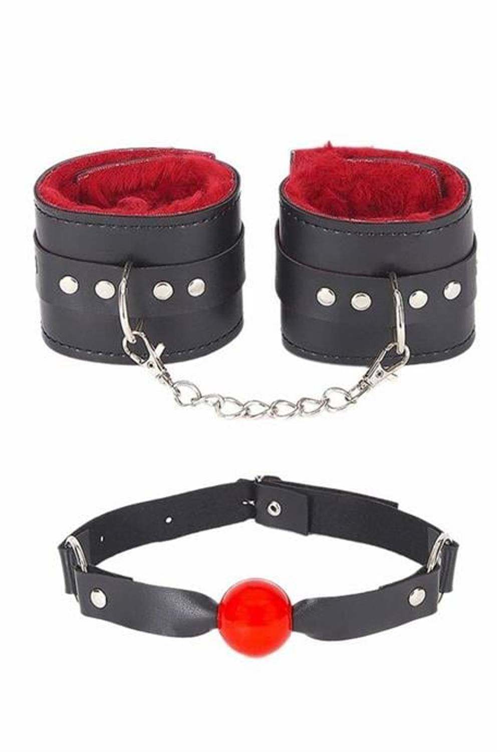 Markano Ağız Topu Ve Kelepçe İçi Tüylü Kırmızı Set 