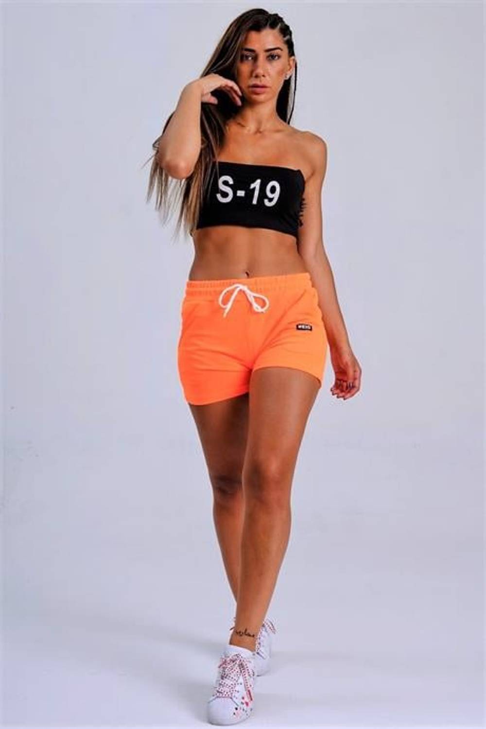 Markano Fosforlu Turuncu Beli Lastikli Bağcıklı Cepli Pamuklu Şort