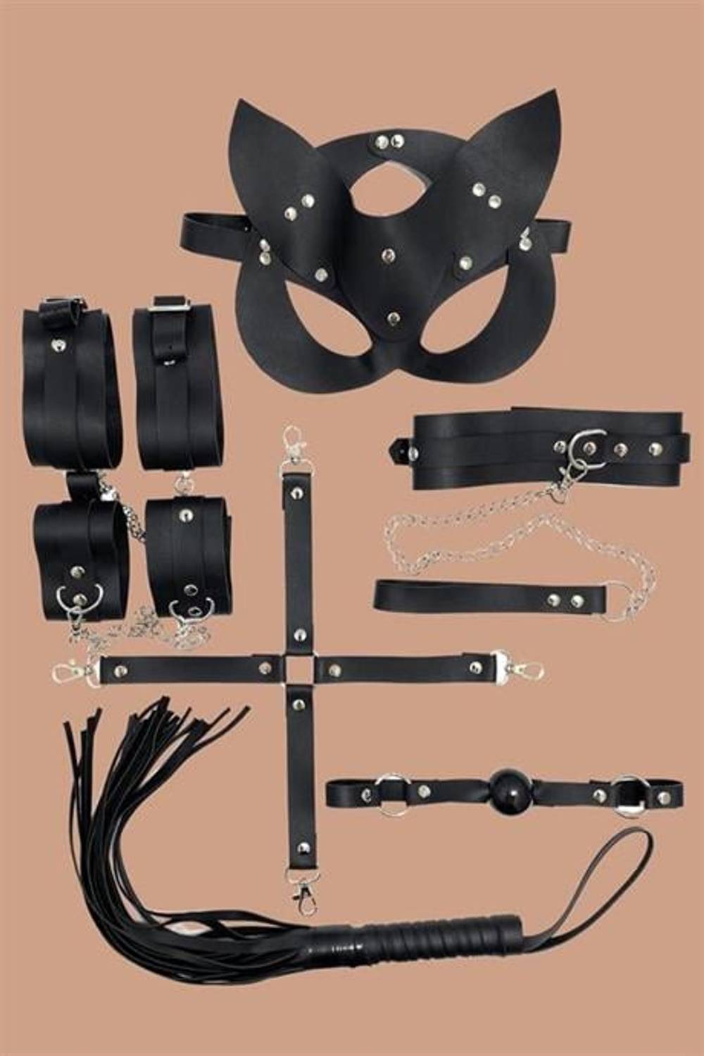 Markano Black 7 Piece Leather Harness Sexi Women's Set
