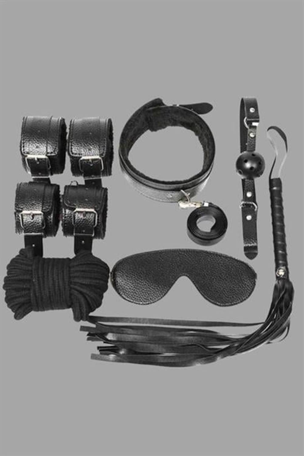 Markano Arm Leg Rope Mask Handcuffs Mouth Ball Complete Leather Set